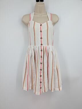 Roxy Sunlit Twist Cotton Linen Blend Sundress Size Large Beachy Coastal Resort
